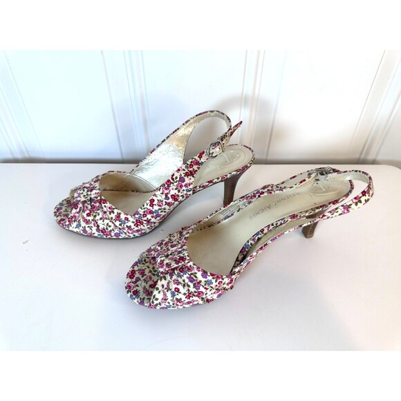 Etienne Aigner Heels Women's Pink Floral Size 7.5 US Peep Toe Sling Back - Picture 2 of 8
